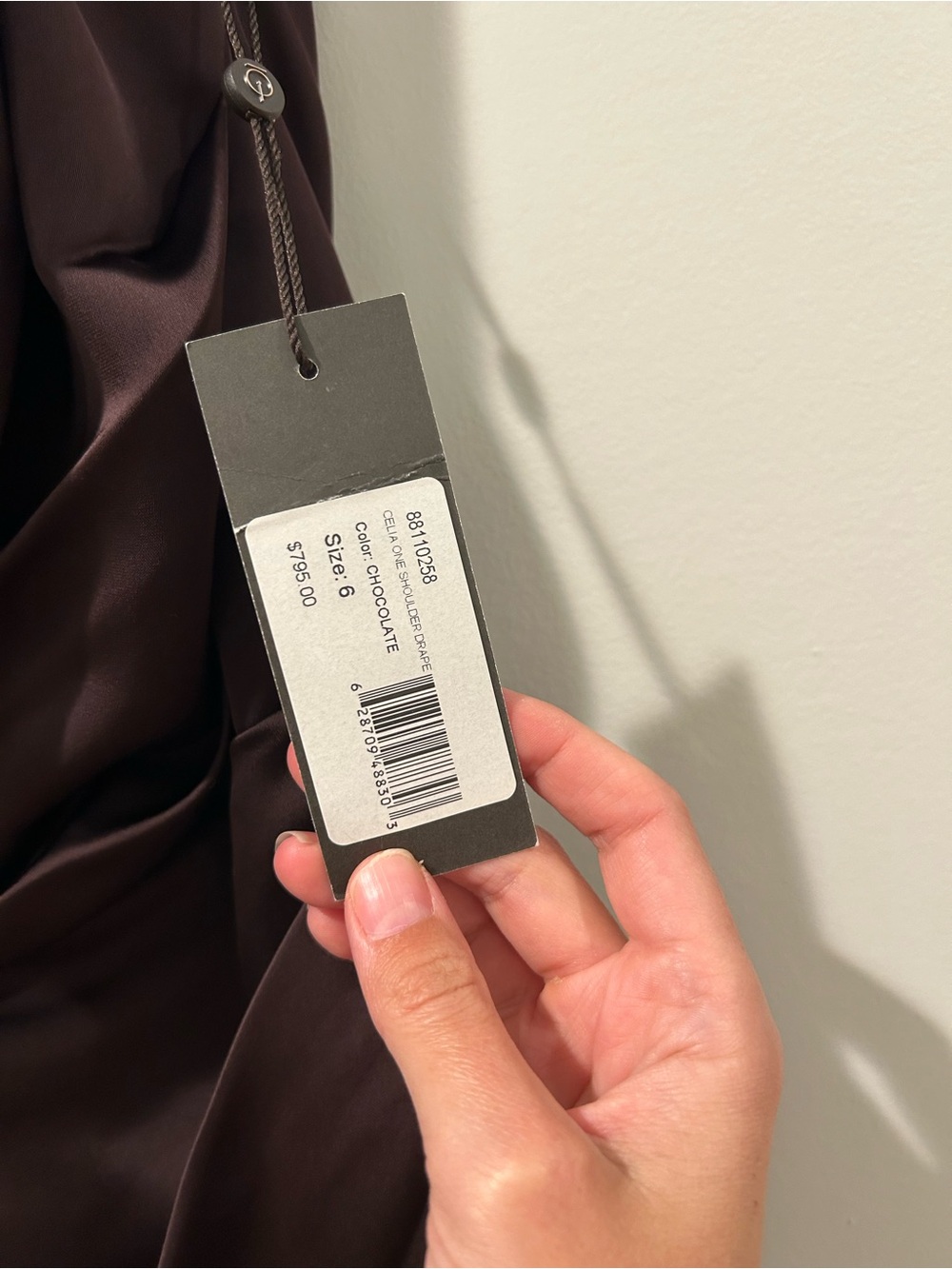 THEIA Celia One Shoulder Draped Gown in Chocolate Brown - Picture 8 of 10